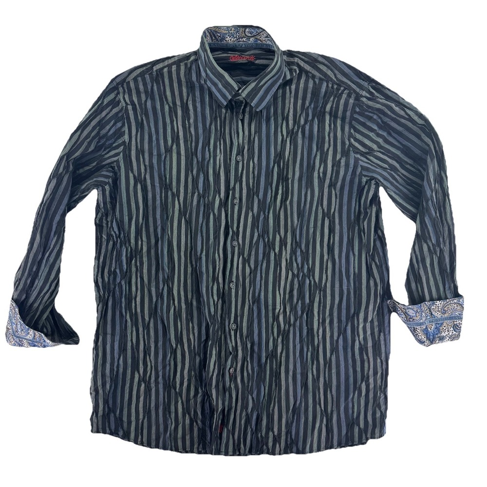 Visconti Flip Cuff Textured Pattern Button Up Shirt Mens 3XLT Black Blue